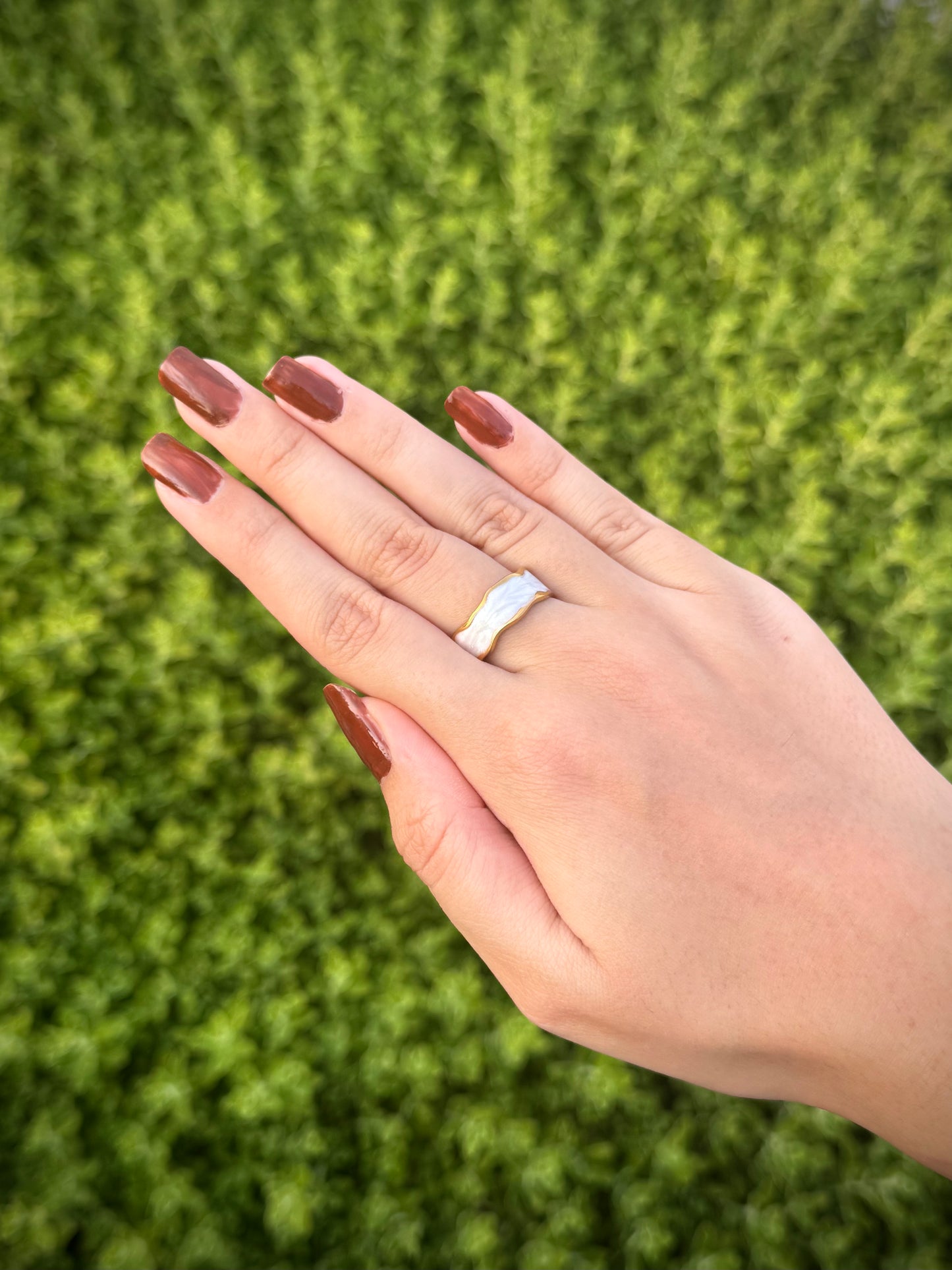 Gold Ring with Mother of Pearl Wave