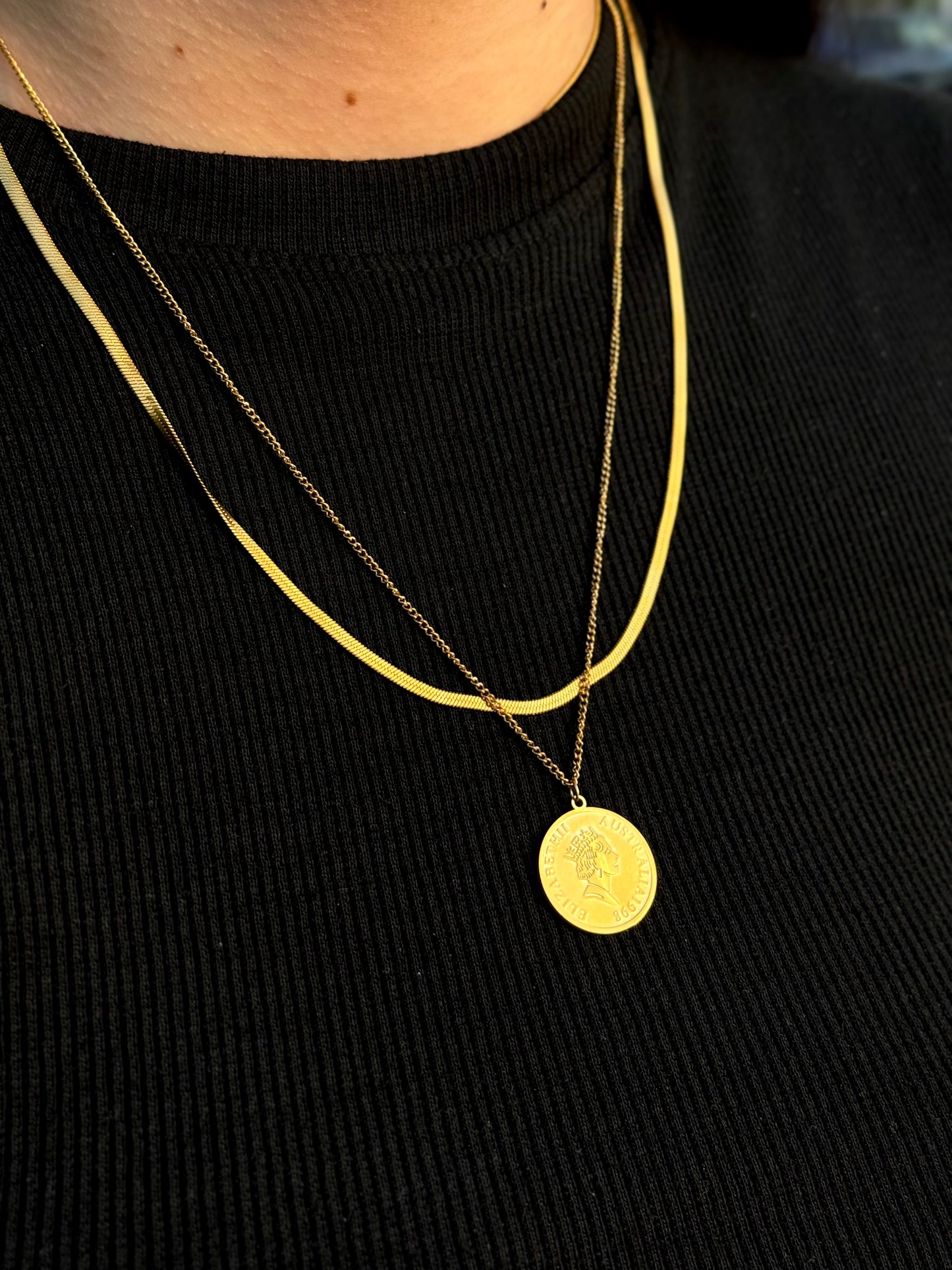 Gold Layered Necklace with Coin Pendant