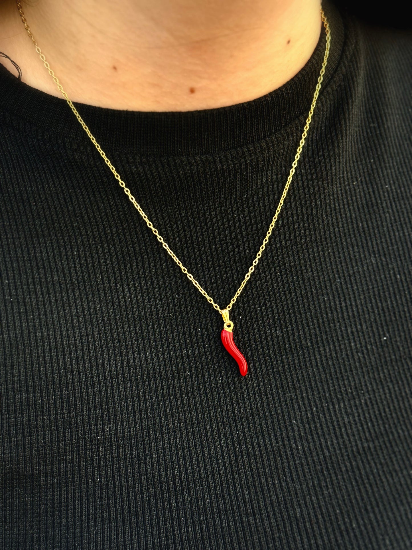 Gold Necklace with Red Chili Pepper Pendant – Lucky Amulet