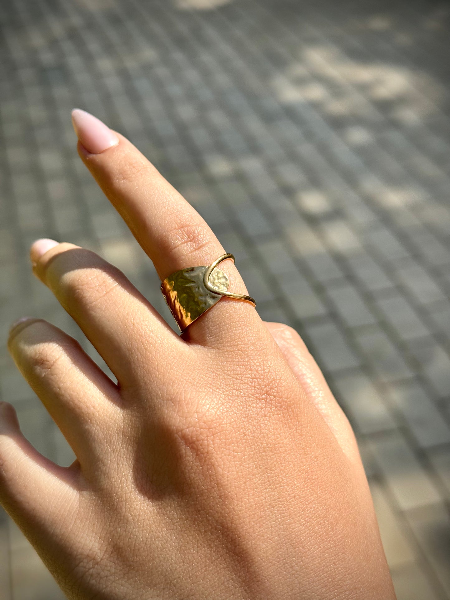 Hammered Shield Ring — Adjustable