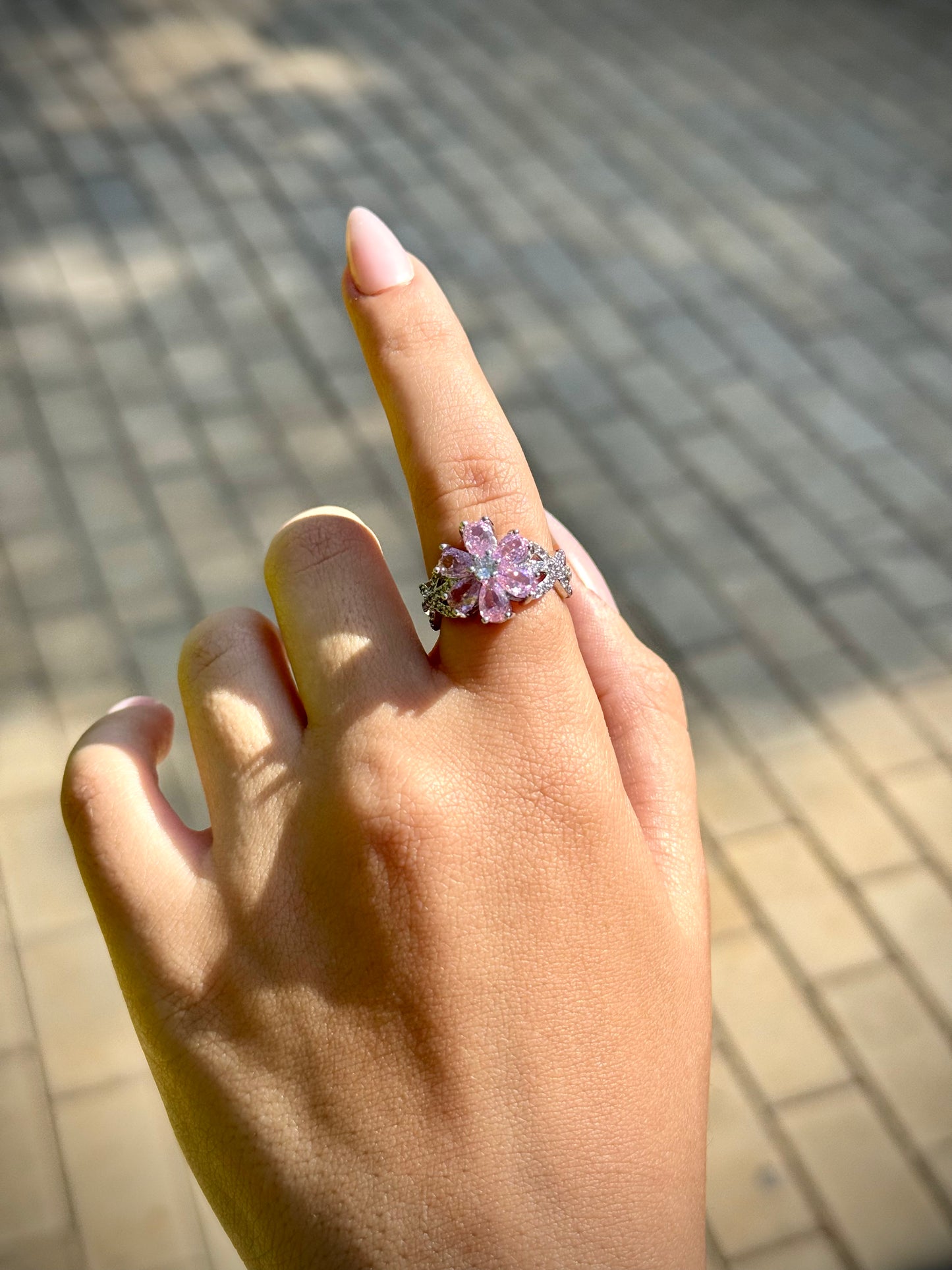 Pink Crystal Flower Ring