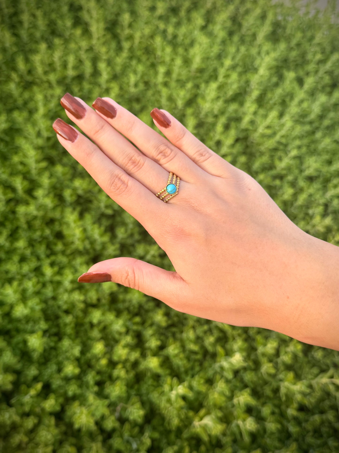 Gold Braided Ring with Turquoise Stone