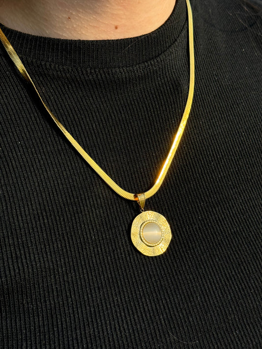 Textured Solar Disc Pendant Necklace