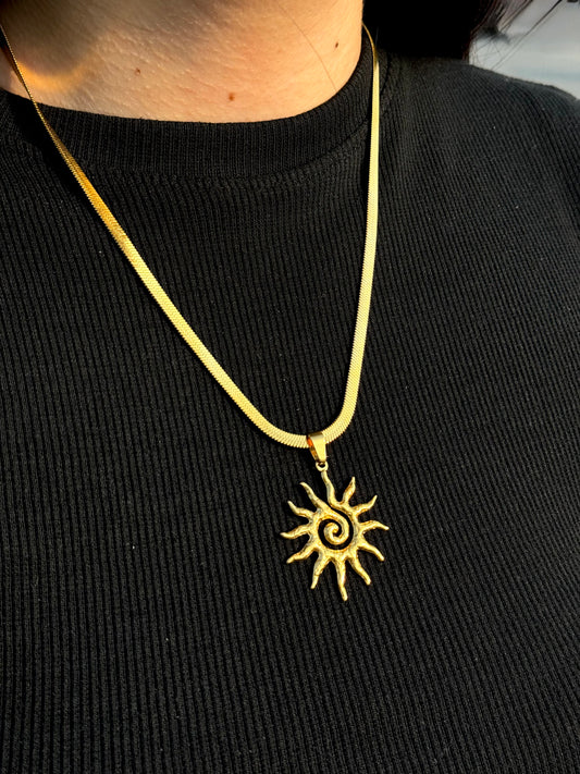 Gold Sunburst Pendant Necklace