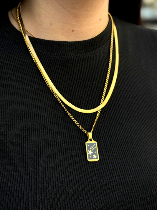 Gold Stainless Steel Layered Necklace with Shooting Star Pendant