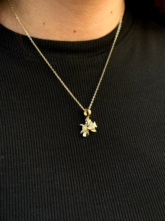 Gold Turtle & Fish Pendant Necklace