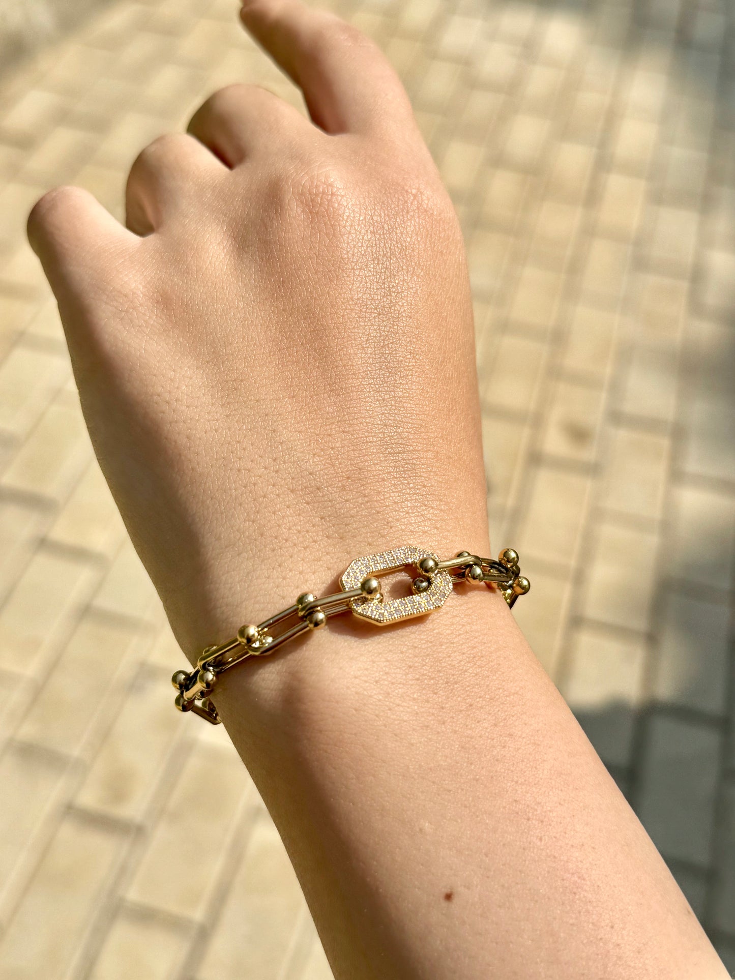 Beaded Link Bracelet with Pavé Connector