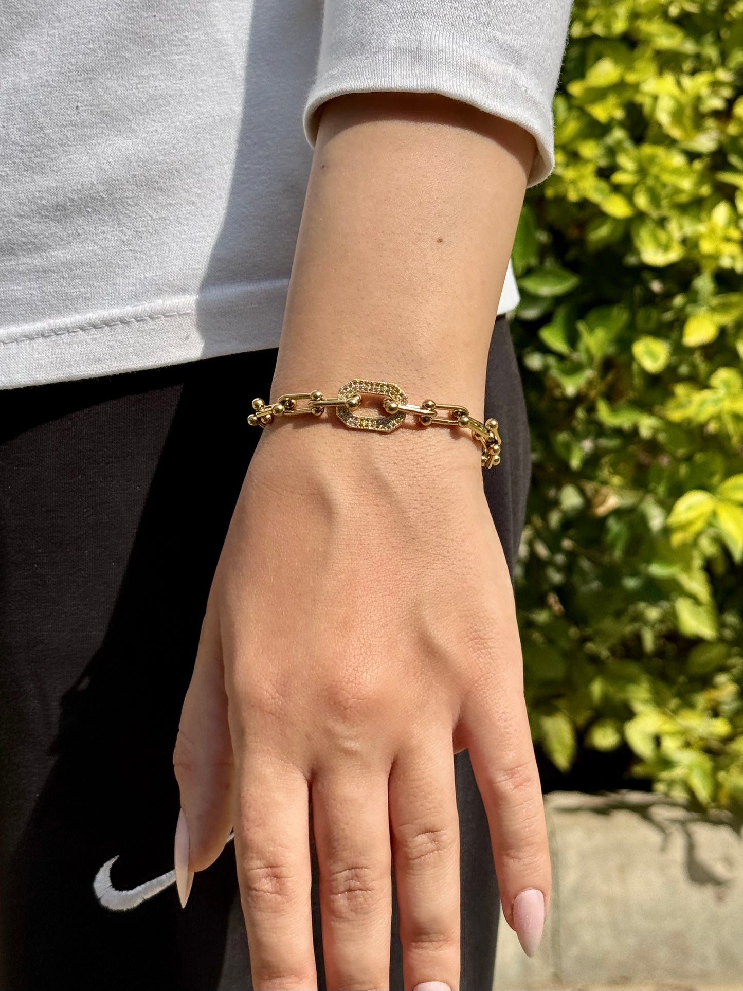 Beaded Link Bracelet with Pavé Connector