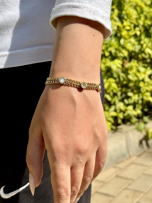 Double‑Link Bracelet with Bezel Accents