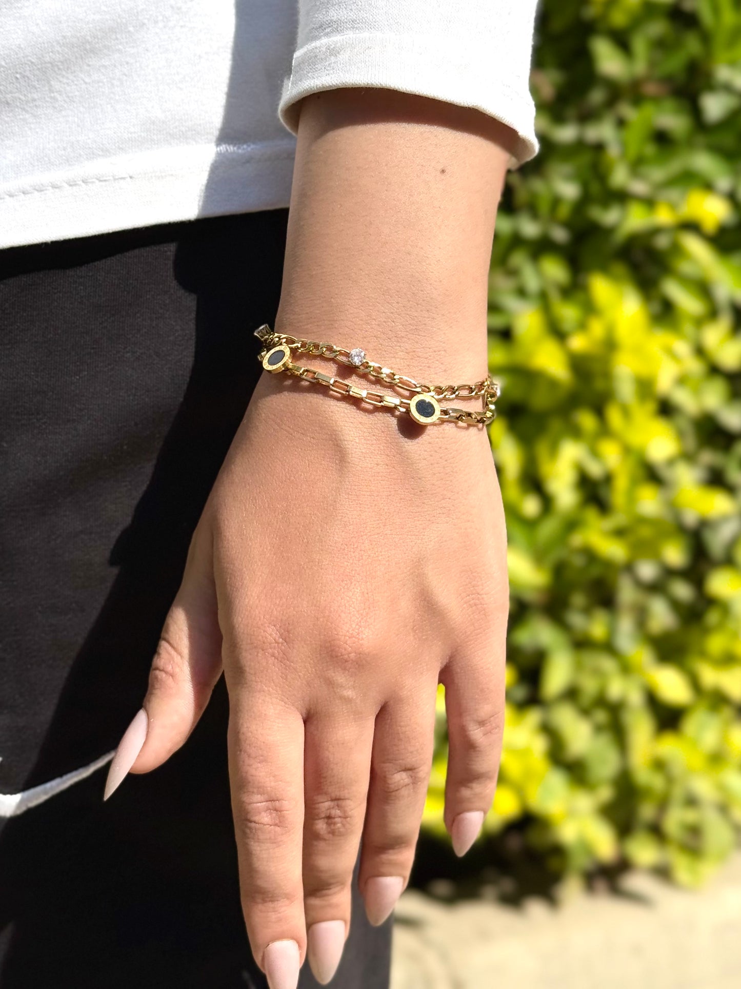 Layered Chain Bracelet Set with Enamel Discs