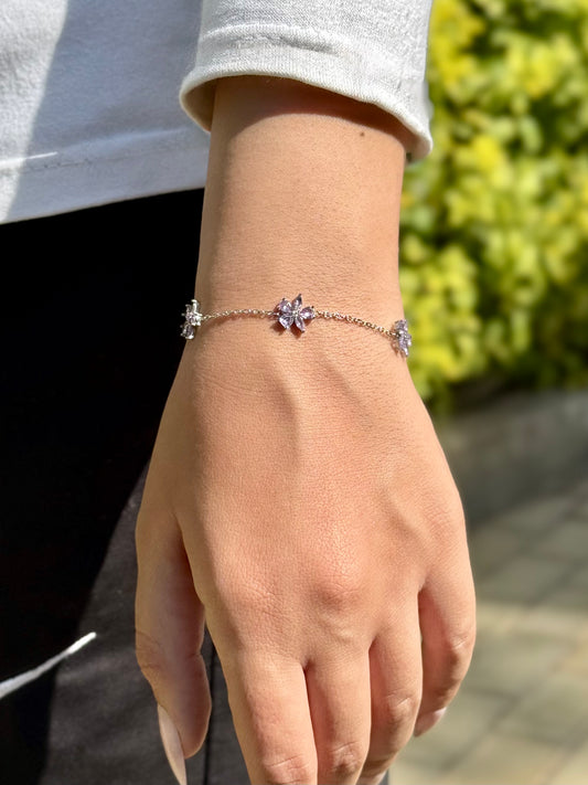 Floral Bracelet with Purple Stones — Stainless Steel