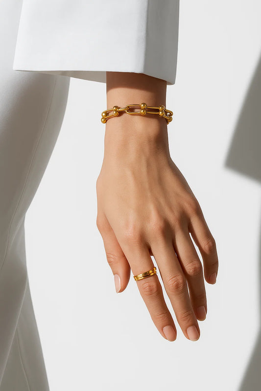 Gold Double-Link Bead Bracelet