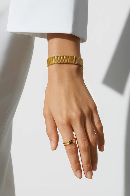 Gold Mesh Wide Cuff Bracelet
