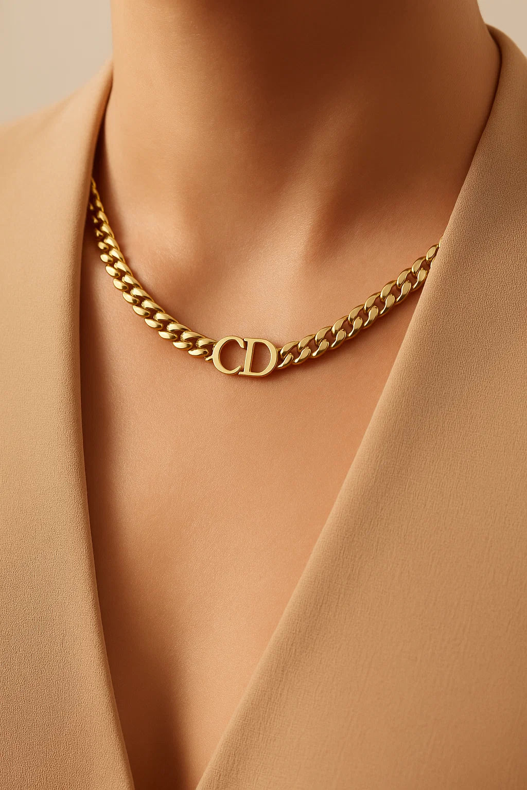 Gold “CD” Monogram Curb Chain Choker