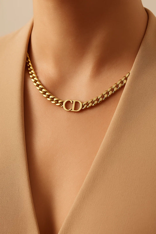 Gold “CD” Monogram Curb Chain Choker