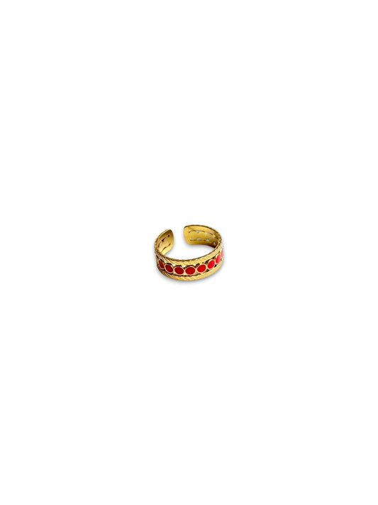 Red Enamel Gold Adjustable Ring