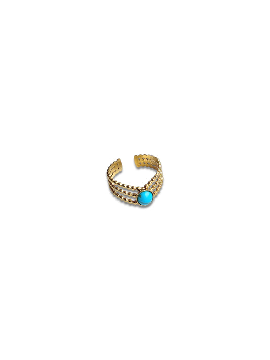 Gold Braided Ring with Turquoise Stone